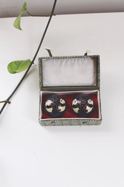 Vintage Panda Cloisonne Baoding Balls Chinese Health Meditation Balls