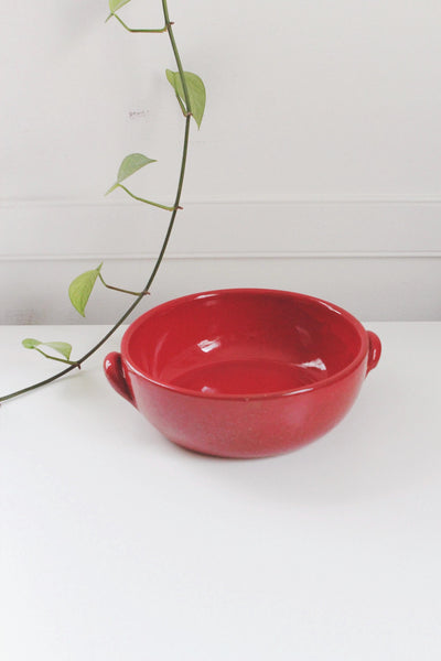 Vintage Large Red Glazed Ceramic Bowl Handcrafted in Italy Mid-Century