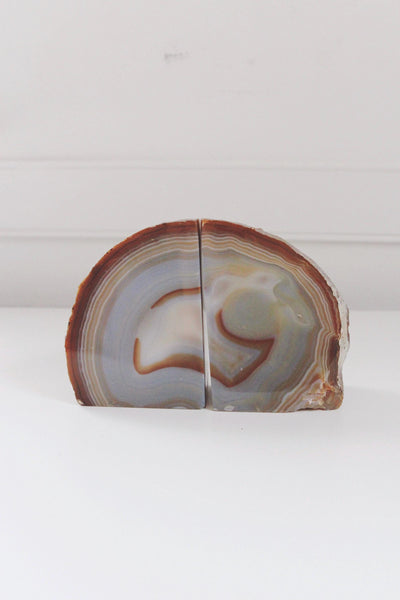 Vintage Natural Agate Quartz Polished Geode Bookends Set
