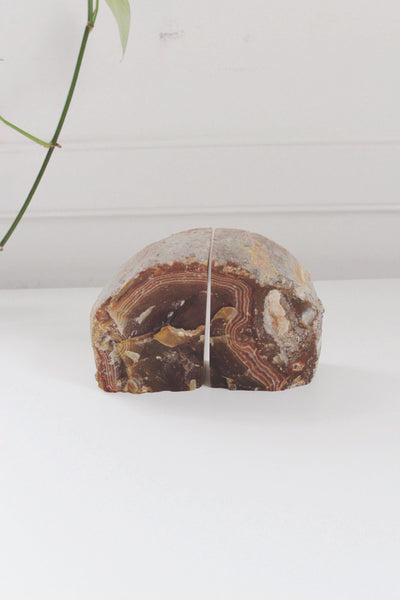Vintage Natural Agate Quartz Polished Geode Bookends Set
