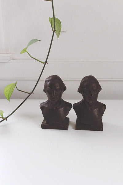 Vintage George Washington Busts Cast Iron Bookends Set Bronze Overlay