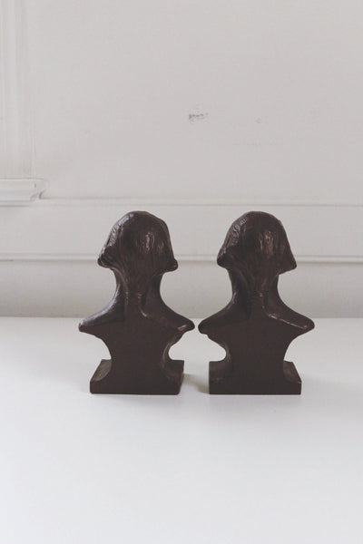 Vintage George Washington Busts Cast Iron Bookends Set Bronze Overlay