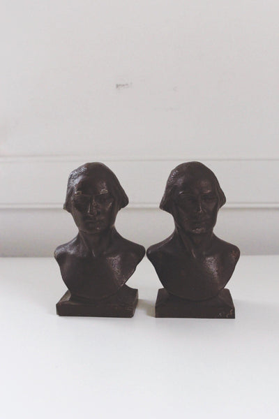 Vintage George Washington Busts Cast Iron Bookends Set Bronze Overlay