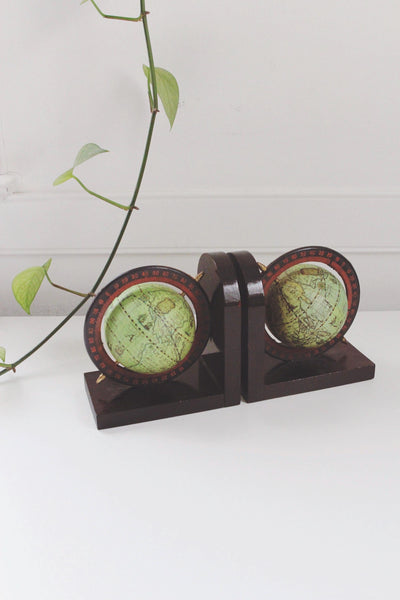 Vintage Mid Century Wooden World Globe Bookends