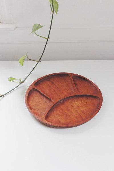Vintage Divided Mid-Century Modern Teak Wood Serving Tray