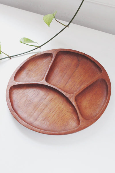 Vintage Divided Mid-Century Modern Teak Wood Serving Tray