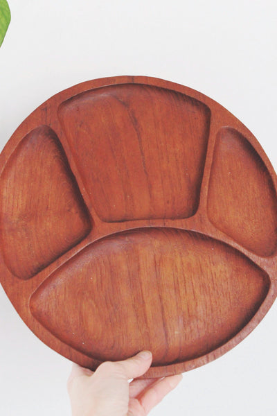 Vintage Divided Mid-Century Modern Teak Wood Serving Tray
