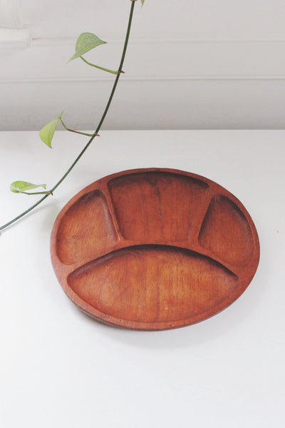 Vintage Divided Mid-Century Modern Teak Wood Serving Tray