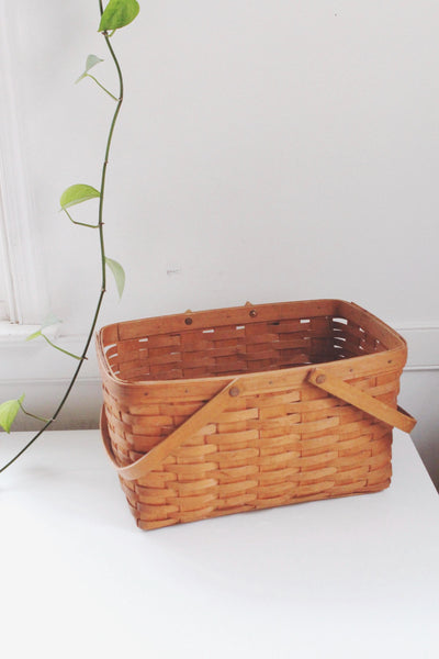 Vintage Large Longaberger Handwoven Hand Crafted Wood Basket Cottagecore