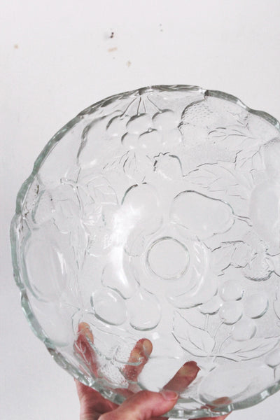 Vintage Large Fruit Embossed Clear Glass Fruit Bowl Centerpiece