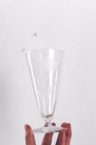 Vintage Etched Floral Footed Crystal Glasses Set Pair