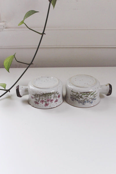 Vintage 70s Takahashi Wildflower Floral Speckled Stoneware Soup Mugs Bowls
