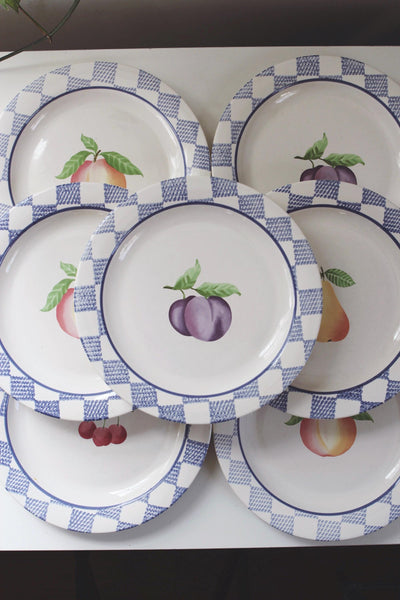 Vintage Pfaltzgraff Dinner Plates - Set of 4 or 7 - Hopscotch Pattern Fruit, 90s Cottagecore