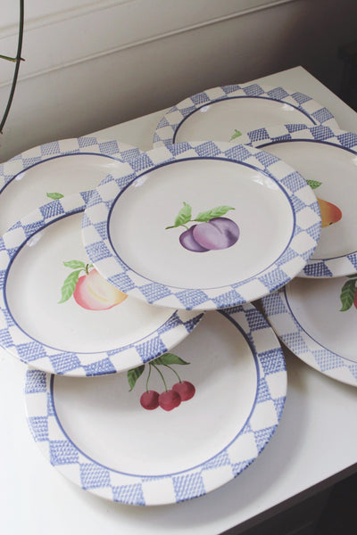 Vintage Pfaltzgraff Dinner Plates - Set of 4 or 7 - Hopscotch Pattern Fruit, 90s Cottagecore