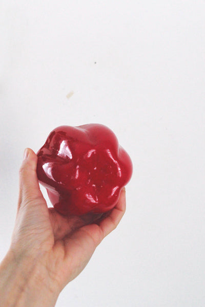 Vintage Glass Bell Pepper - Murano Style, Red - Hand Blown Art Glass Vegetable Sculpture Figurine