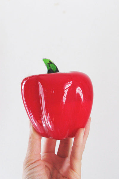 Vintage Glass Bell Pepper - Murano Style, Red - Hand Blown Art Glass Vegetable Sculpture Figurine