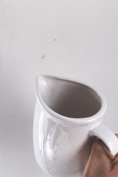 Vintage White Ceramic Pitcher Jug Vase - Mid Century Modern, Minimalist Style