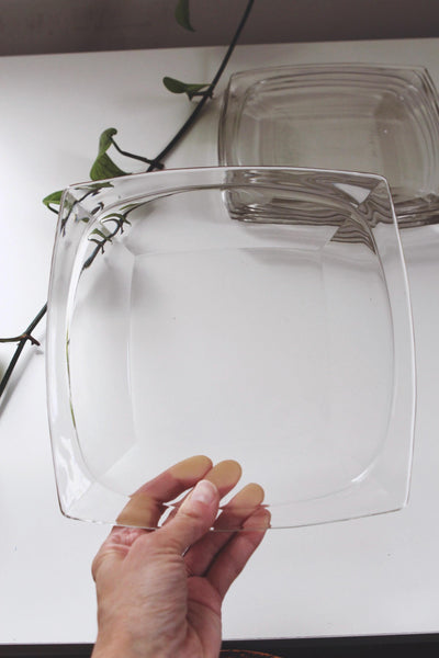 Vintage Square Glass Plates Set of 4 - Mid Century Modern, Geometric, Minimalist