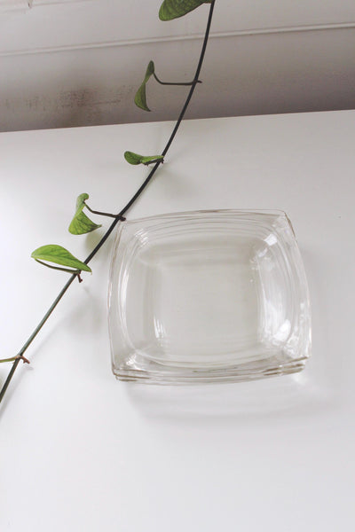 Vintage Square Glass Plates Set of 4 - Mid Century Modern, Geometric, Minimalist