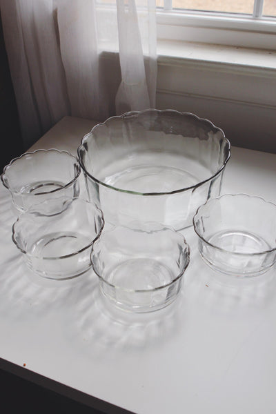 Vintage Scallop Glass Serving Bowl Set of 5 - Anchor Hocking "Moments"