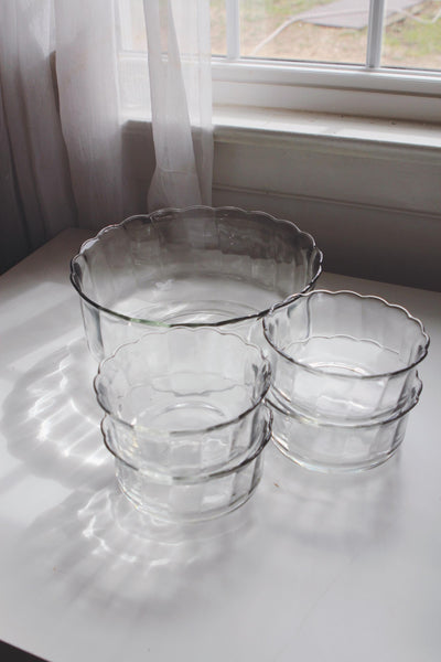 Vintage Scallop Glass Serving Bowl Set of 5 - Anchor Hocking "Moments"