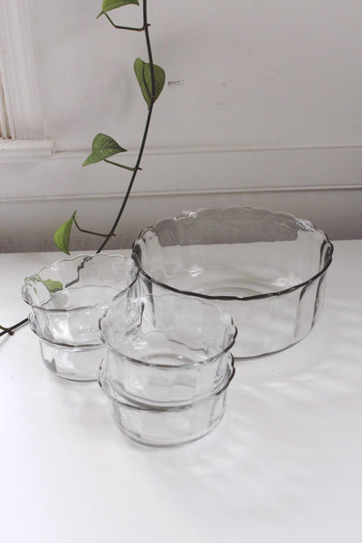 Vintage Scallop Glass Serving Bowl Set of 5 - Anchor Hocking "Moments"