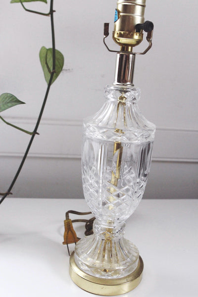 Vintage Mid Century Cut Glass or Crystal Table Lamp- Brass, Parlor Boudoir Lamp