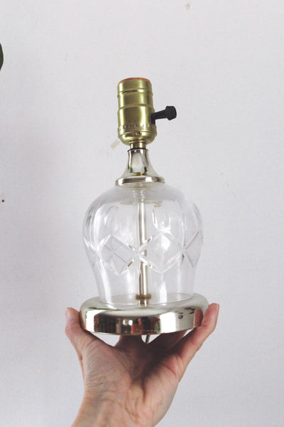 Vintage Mid Century Cut Glass or Crystal Table Lamp- Brass, Parlor Boudoir Lamp