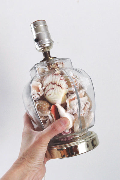 Vintage Seashell Glass Table Lamp - Ginger Jar, Coastal, 80s