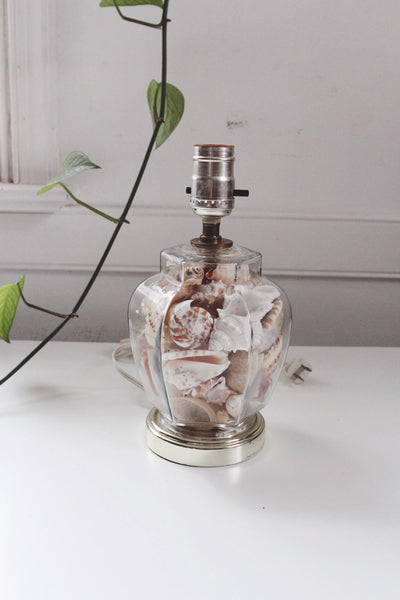 Vintage Seashell Glass Table Lamp - Ginger Jar, Coastal, 80s