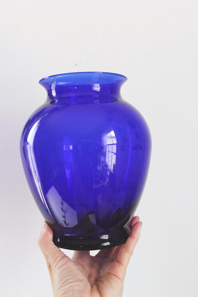 Vintage Cobalt Blue Glass Vase - Mid Century Modern, Urn Style Vase