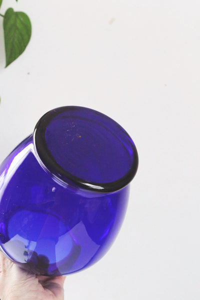 Vintage Cobalt Blue Glass Vase - Mid Century Modern, Urn Style Vase