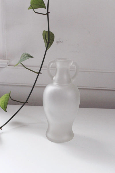 Vintage Frosted Glass Vase - Satin Glass Vase - Art Glass Bottle