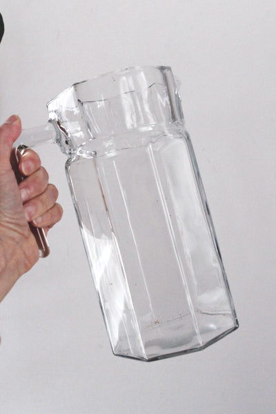 Vintage Clear Glass Pitcher - 8 Panel Geometric Octogonal Design