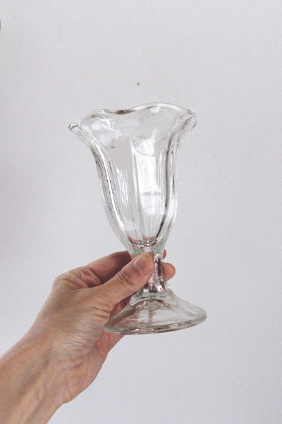Vintage Clear Glass Sundae or Parfait Glasses, Set of 4 - Anchor Hocking Tulip, Scalloped Design