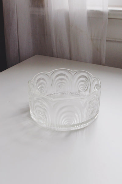 Vintage Art Deco Glass Serving Bowl with Scalloped Design, Trinket Dish