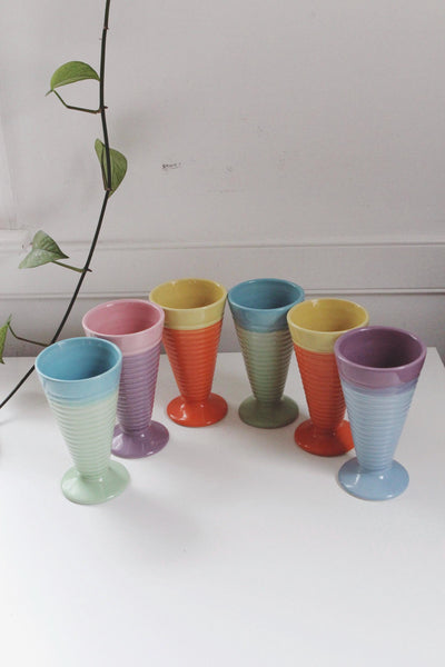 Set of Vintage Ice Cream Parfait Dessert Cups - Trisa Stoneware - Pastel Colors