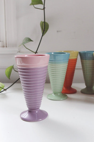 Set of Vintage Ice Cream Parfait Dessert Cups - Trisa Stoneware - Pastel Colors