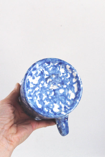 Vintage Blue Spongeware Mugs by Stangl Pottery, Splatter Pattern