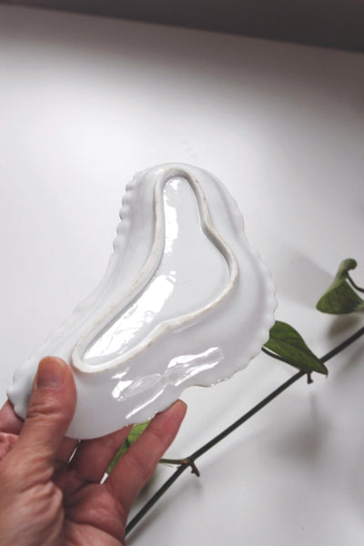 Vintage Porcelain Trinket Dish Jewelry Dish Catchall - Floral Design, Scalloped Shaped - Bone Dish