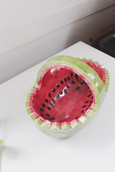 Vintage Watermelon Ceramic Basket or Serving Bowl - Handmade, Hand Painted