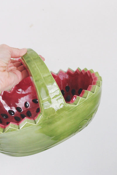 Vintage Watermelon Ceramic Basket or Serving Bowl - Handmade, Hand Painted