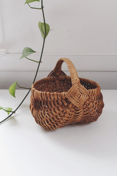 Vintage Woven Wicker Buttocks Basket - Egg Gathering Basket, Melon Basket, God's Eye