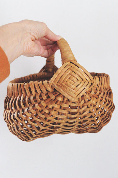 Vintage Woven Wicker Buttocks Basket - Egg Gathering Basket, Melon Basket, God's Eye