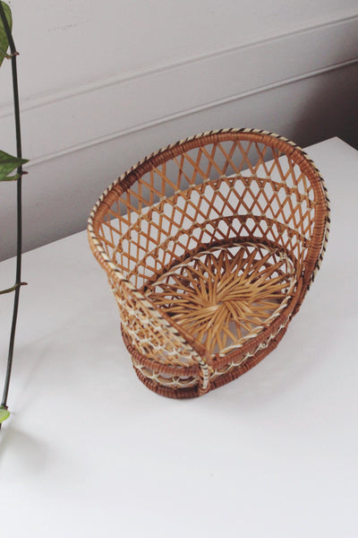 Vintage Miniature Wicker Rattan Peacock Chair Loveseat - Plant Stand, Doll Display, Boho Cottagecore Decor