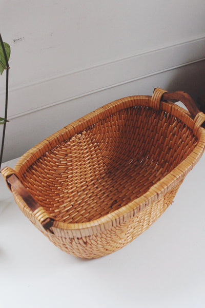 Vintage Woven Wicker Buttocks Basket - Egg Gathering Basket, Melon Basket, God's Eye