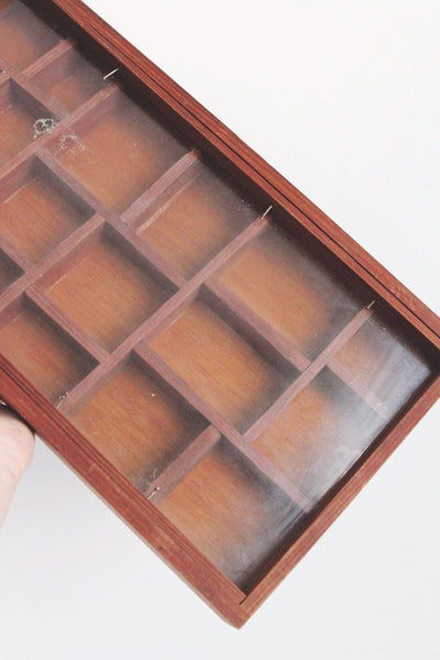 Vintage Wooden Storage Cabinet Display Trinket Shelf - Handmade, Glass Front, Rustic