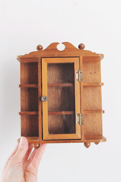 Vintage Wooden Storage Cabinet Display Trinket Shelf - Handmade, Glass Front, Rustic