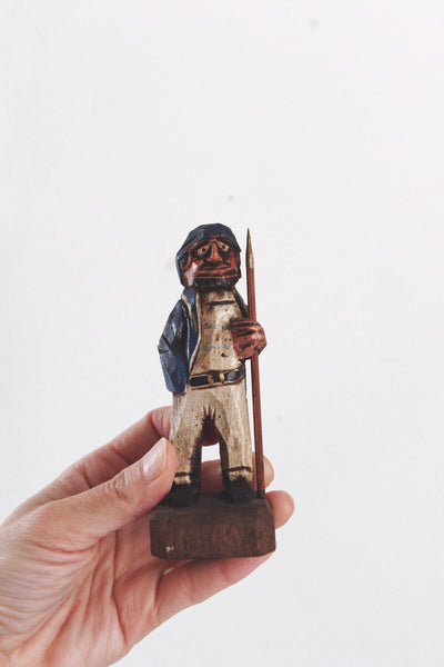 Vintage Wood Hand Carved Sailor Sea Captain Figurine - Nautical, Rustic, Folk Art