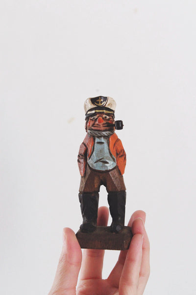 Vintage Wood Hand Carved Sailor Sea Captain Figurine - Nautical, Rustic, Folk Art